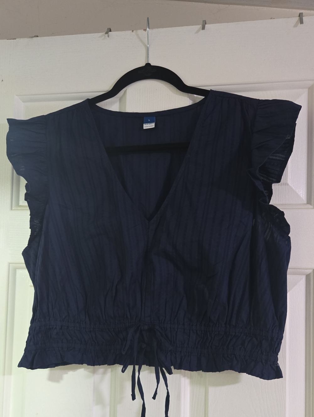 Old Navy Navy Blue V-Neck Ruffle Sleeve Blouse